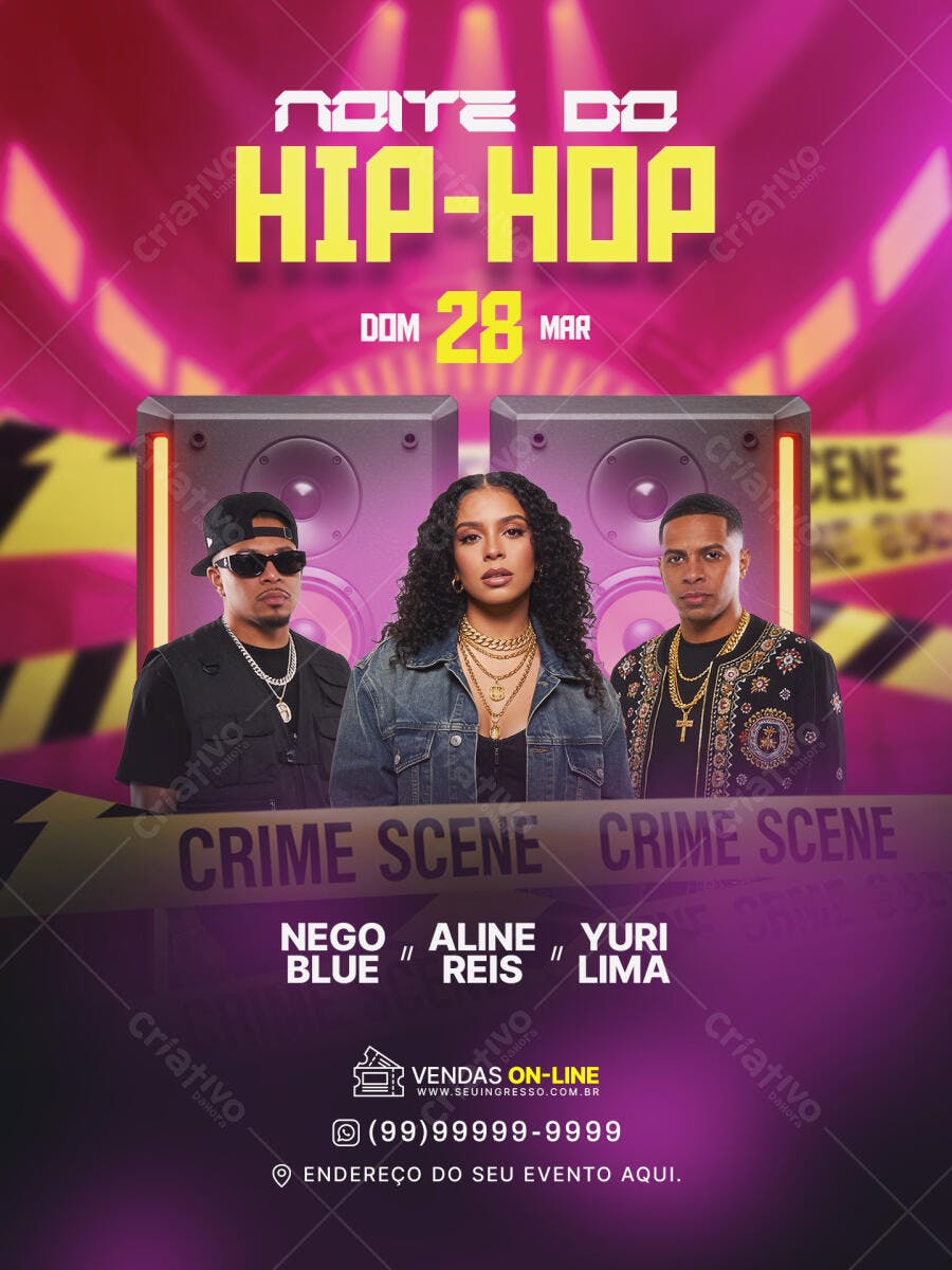 Flyer Noite do Hip-Hop Festa Balada PSD Editável