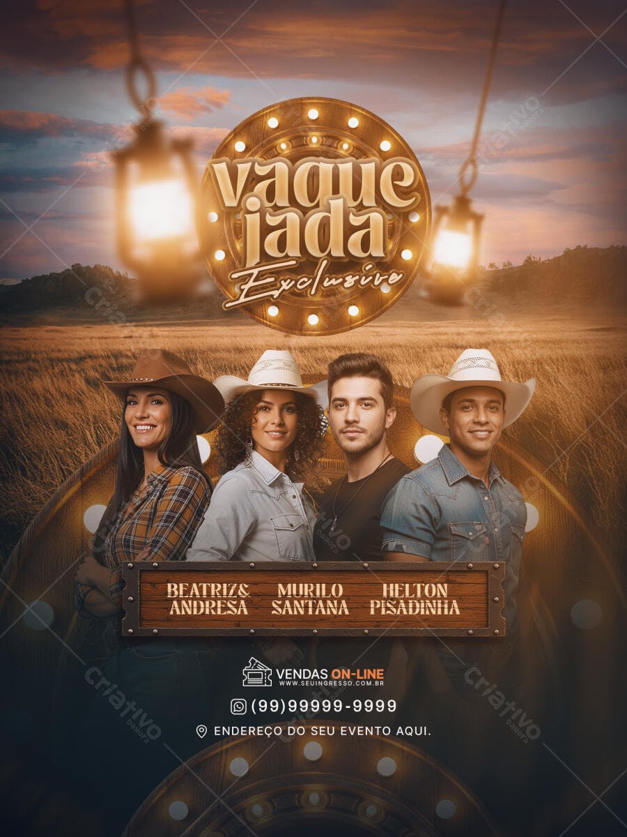 Flyer Vaquejada Exclusiva Evento Sertanejo PSD Editável