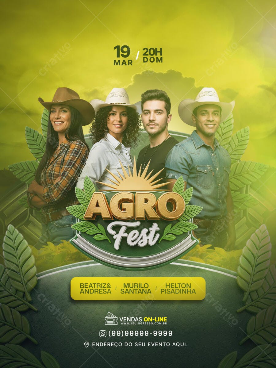 Flyer Agro Fest Evento Rural Março PSD Editável