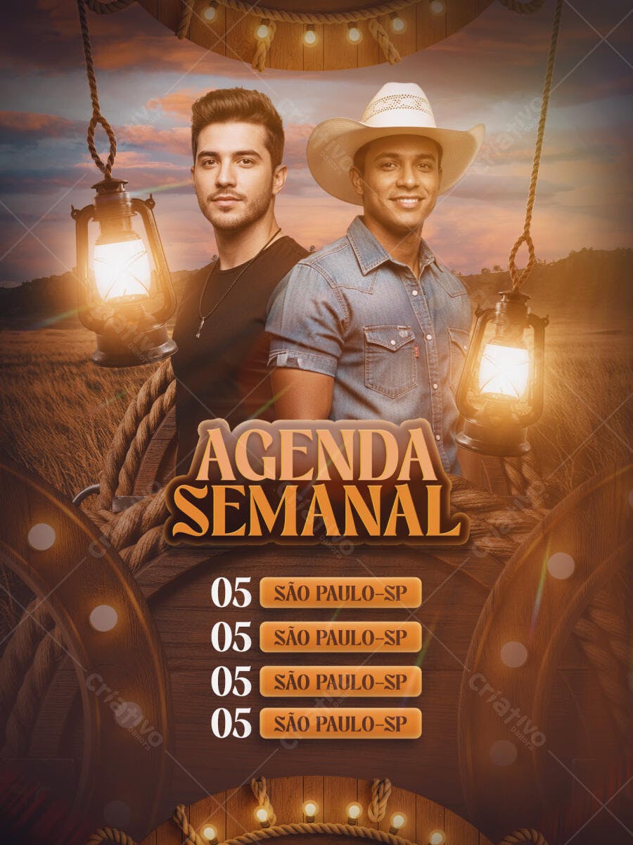 Agenda Semanal Sertaneja Eventos PSD Editável