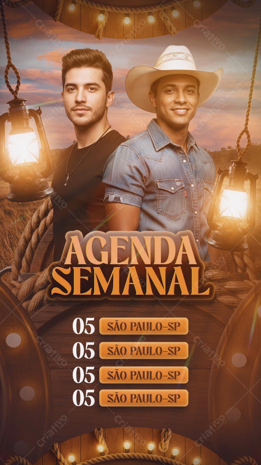 Story Instagram Agenda Semanal Sertaneja PSD Editável
