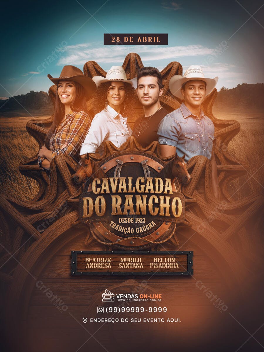 Flyer Cavalgada do Rancho Festa Gaúcha PSD Editável