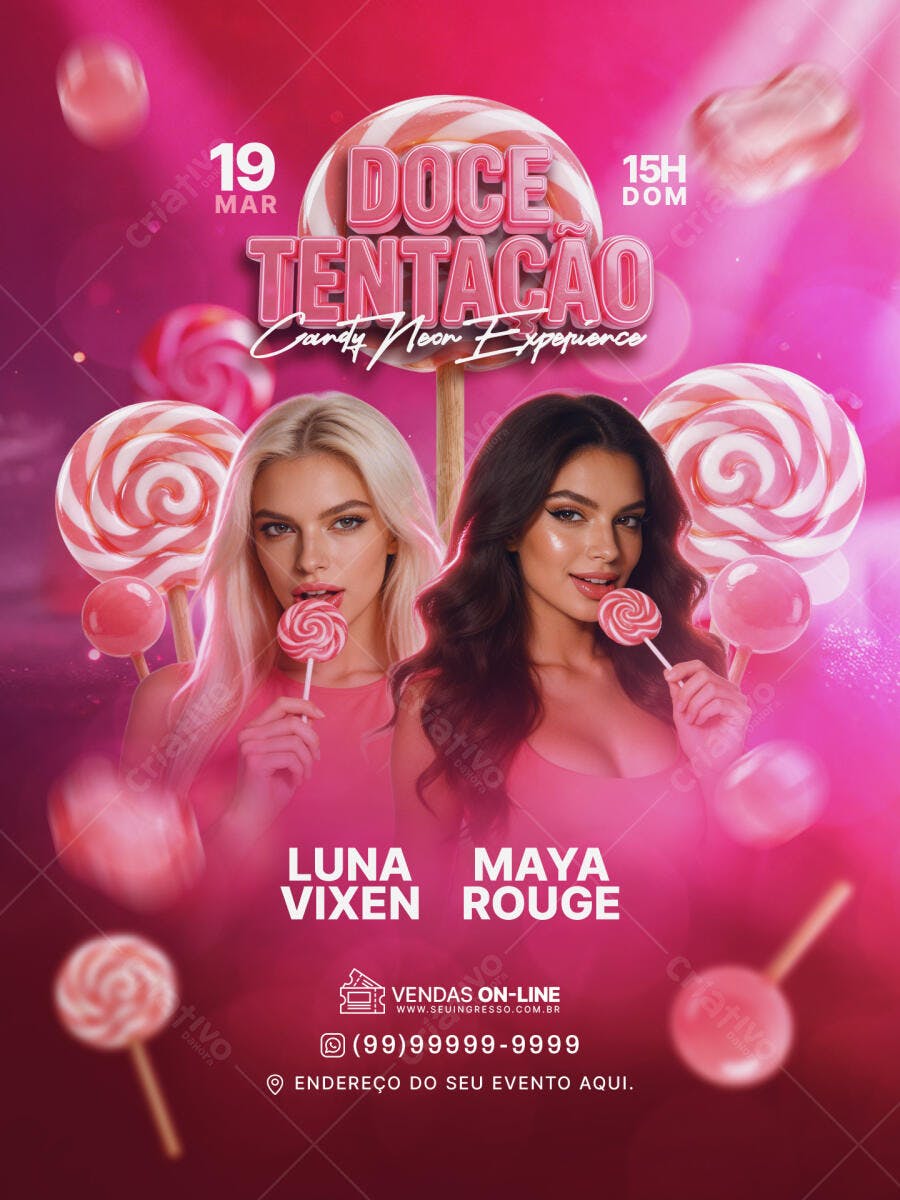 Flyer Festa Doce Tentação Balada Candy PSD Editável