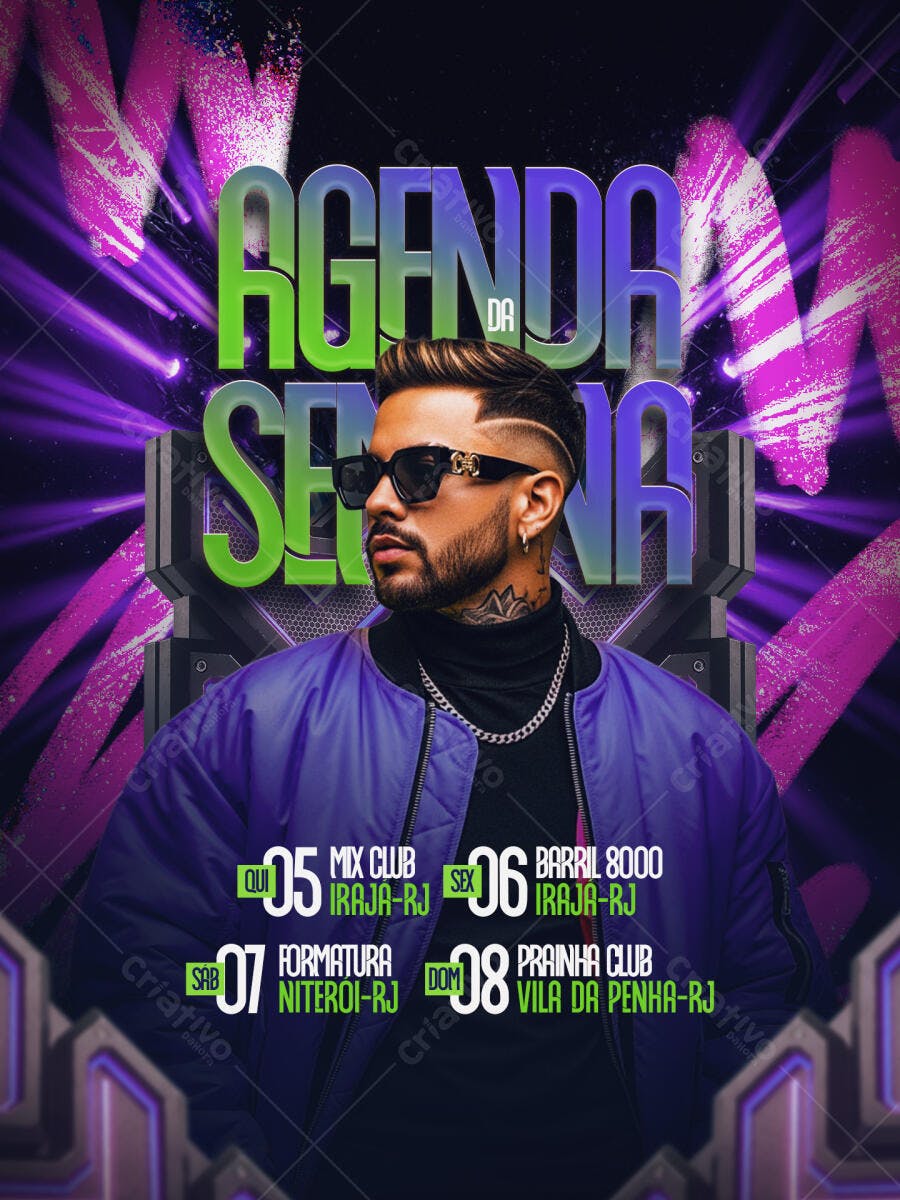 Flyer Agenda Semanal Balada Festa PSD Editável