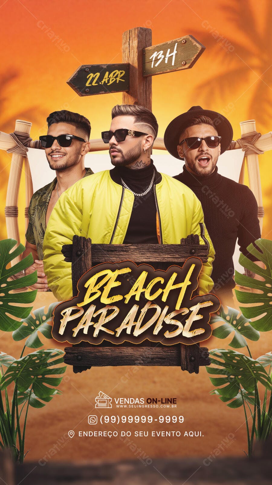 Story Instagram Festa Beach Paradise 22 Abril PSD Editável