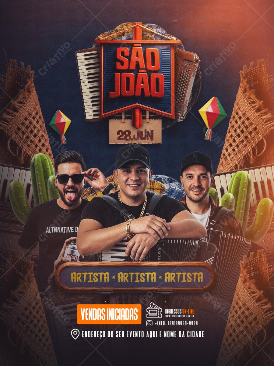 Flyer São João Festa Junina Show Musical PSD Editável