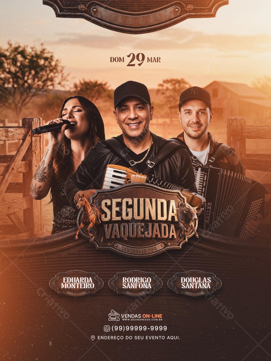 Flyer Segunda Vaquejada Evento Sertanejo PSD Editável