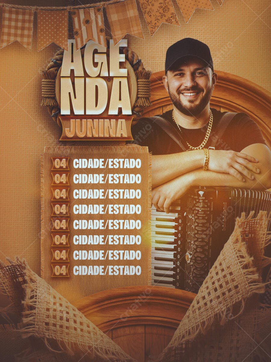 Flyer Agenda Junina Festa Junina Sanfona PSD Editável