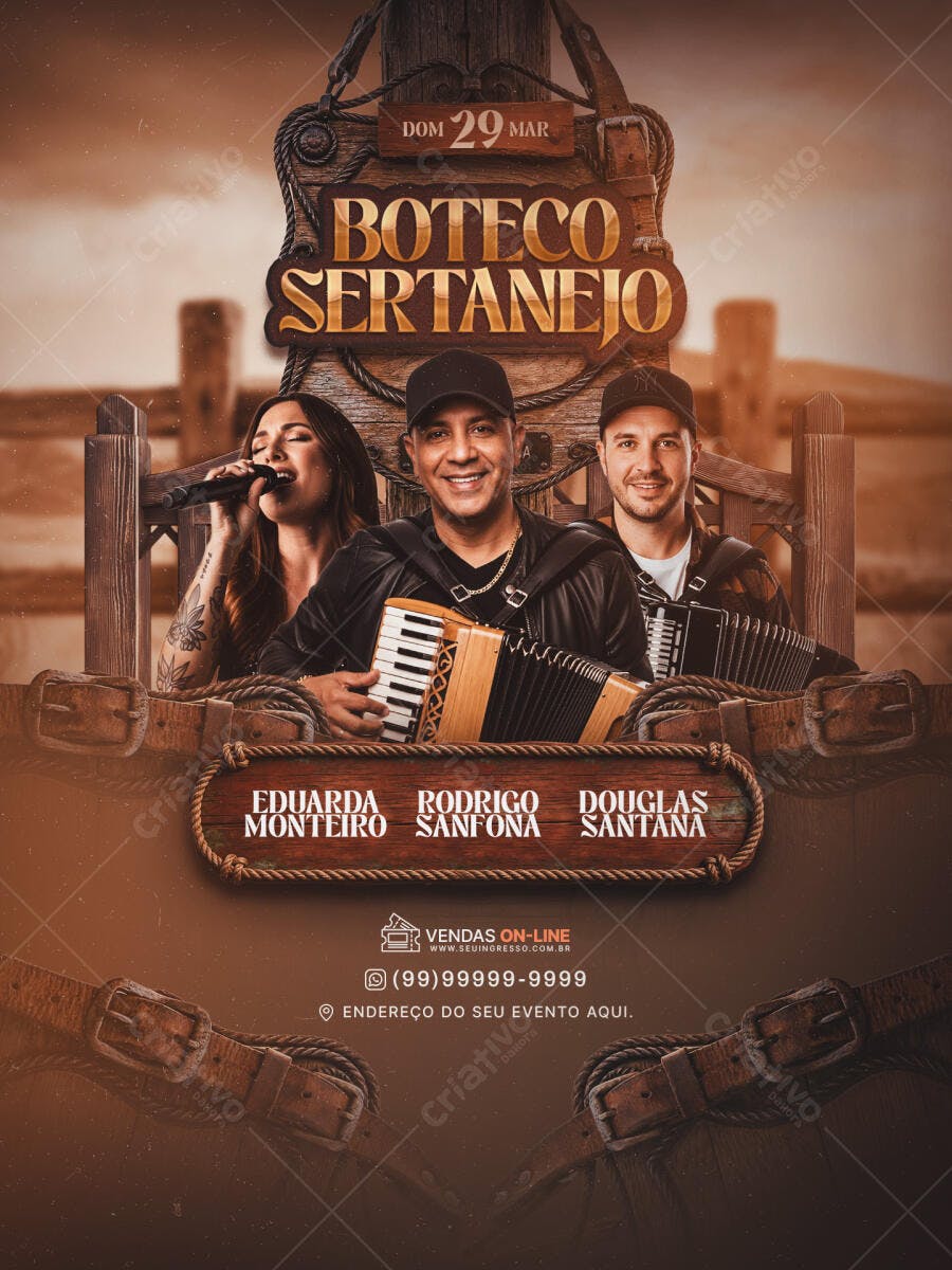 Flyer Boteco Sertanejo Show Musical PSD Editável