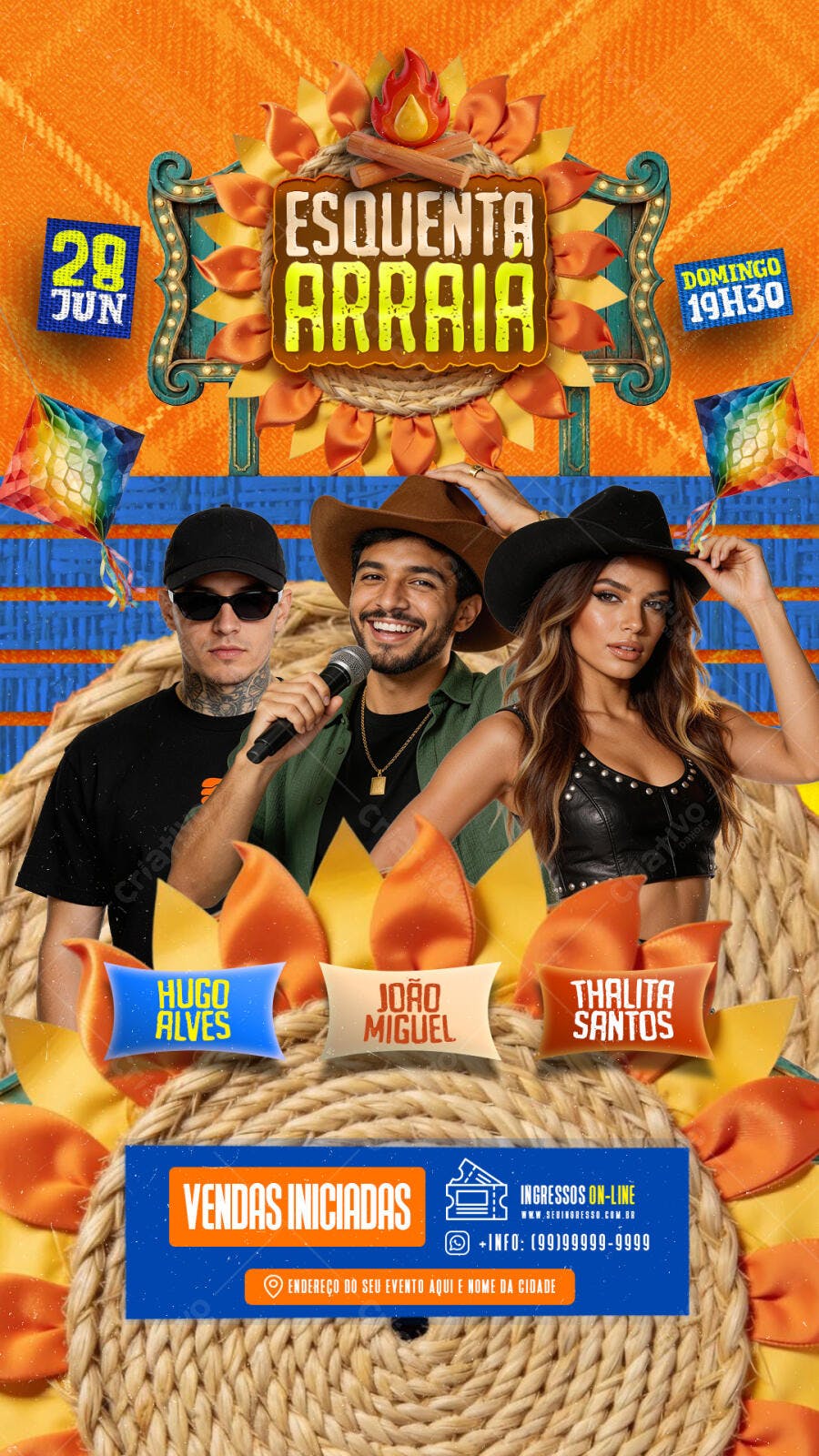 Flyer Festa Junina Esquenta Arraial Junho PSD Editável