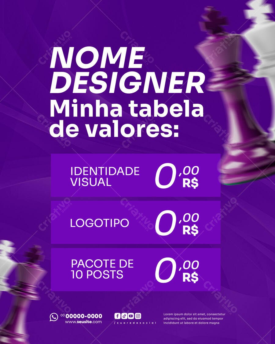 Tabela de Valores Designer Gráfico PSD Editável