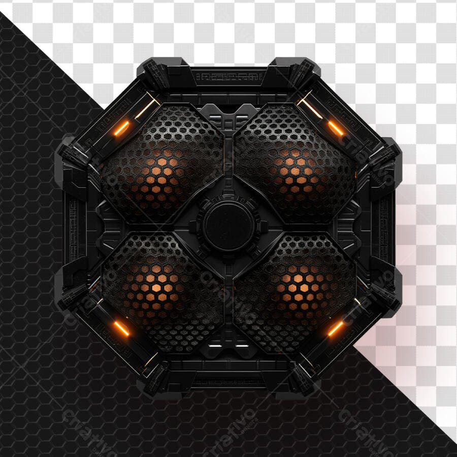 Elemento Tecnológico Hexagonal Preto Laranja PSD Editável