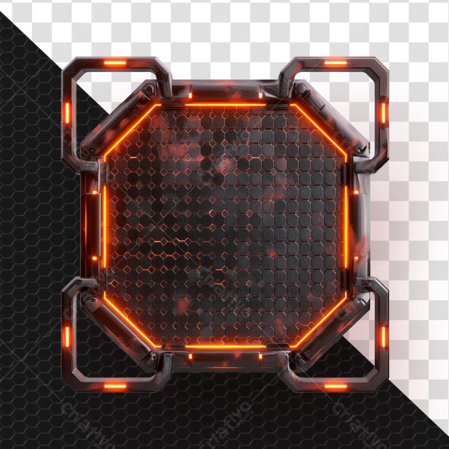 Moldura Neon Hexagonal Tecnológica Laranja PSD Editável