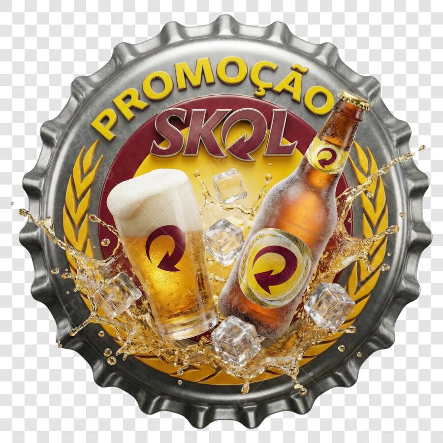 Elemento 3D Cerveja Skol Promoção Tampa PNG Fundo Transparente