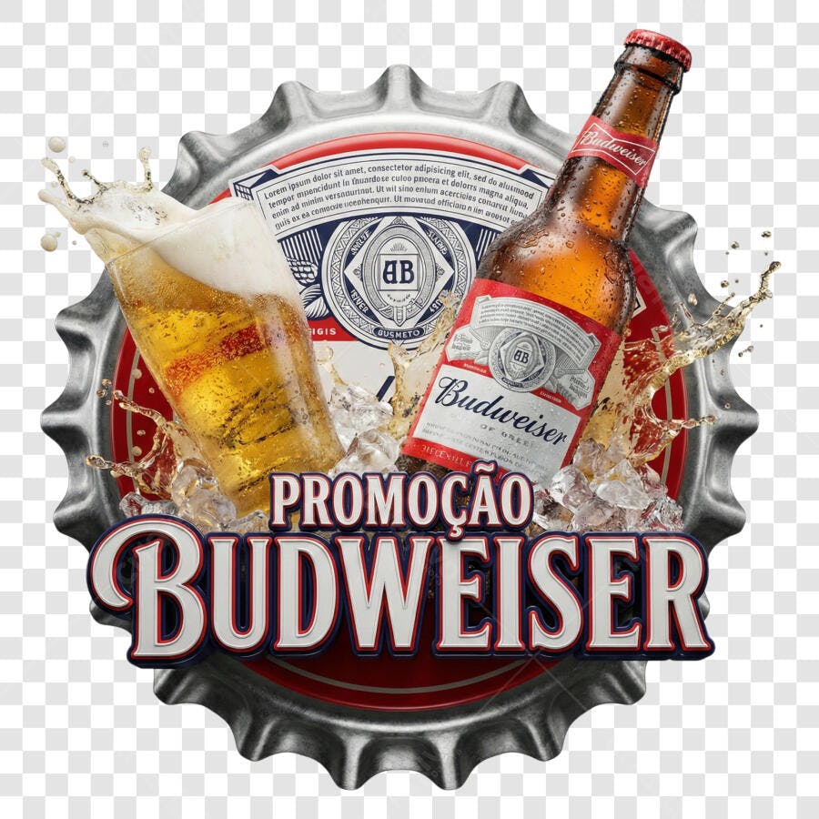 Foto Recortada Cerveja Budweiser Garrafa Copo PNG Fundo Transparente