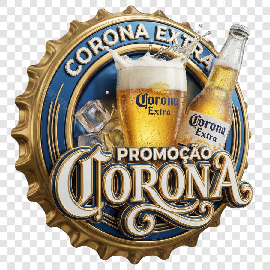 Elemento 3D Logo Corona Extra Cerveja Promoção PNG Fundo Transparente