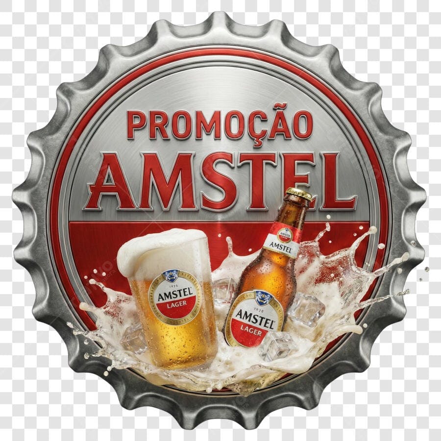 Foto Recortada Cerveja Amstel Garrafa Copo Splash PNG Fundo Transparente