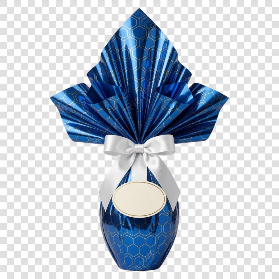 Foto Recortada Ovo de Páscoa Azul Laço Branco PNG Fundo Transparente