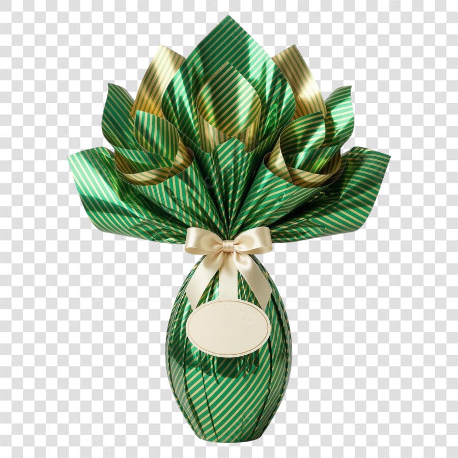 Foto Recortada Ovo de Páscoa Verde Laço PNG Fundo Transparente