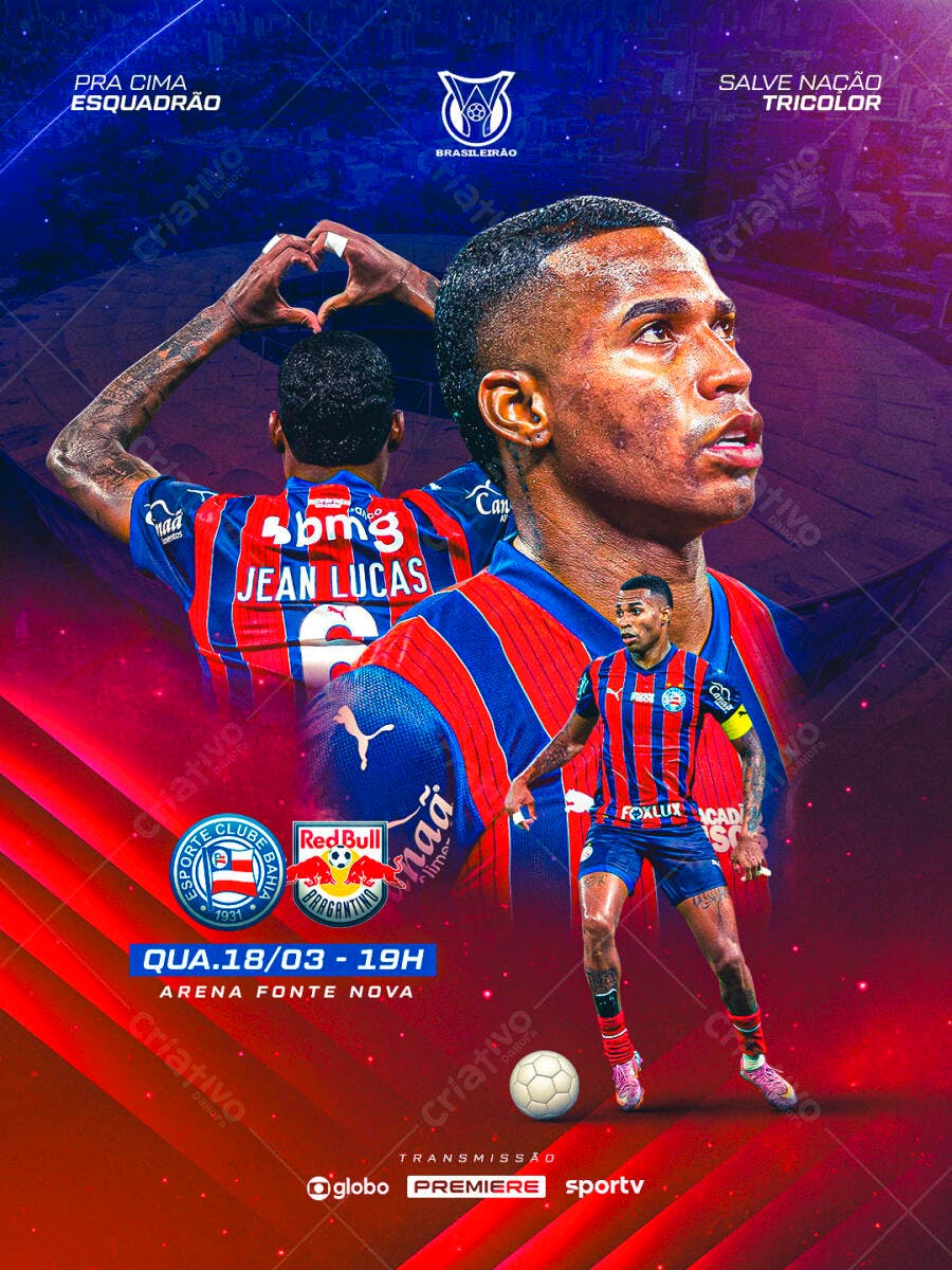 Post Instagram Jogo Futebol Bahia Red Bull PSD Editável