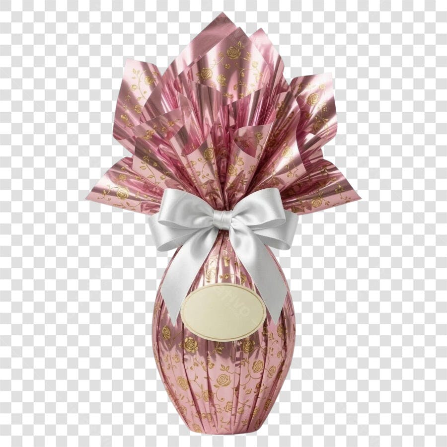 Foto Recortada Ovo de Páscoa Rosa Laço Branco PNG Fundo Transparente