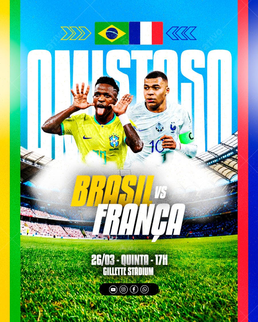 Flyer Futebol Brasil França Jogo PSD Editável