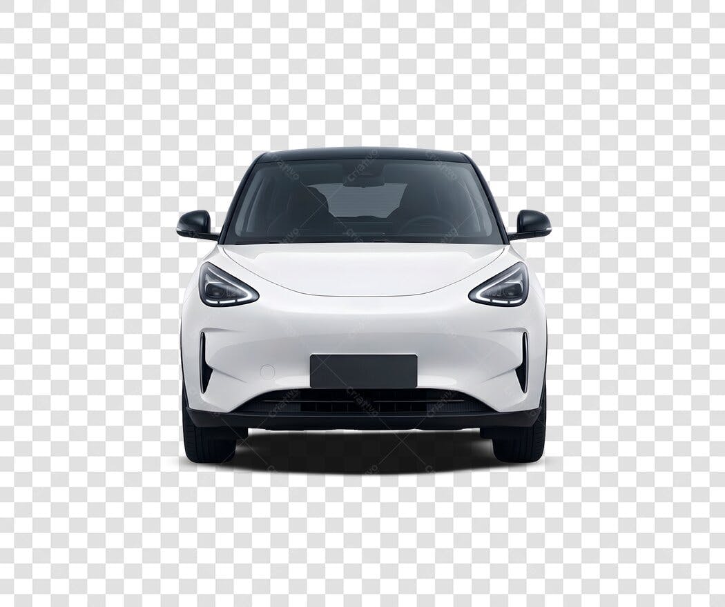 Foto Recortada Carro Elétrico Branco Frente PNG Fundo Transparente