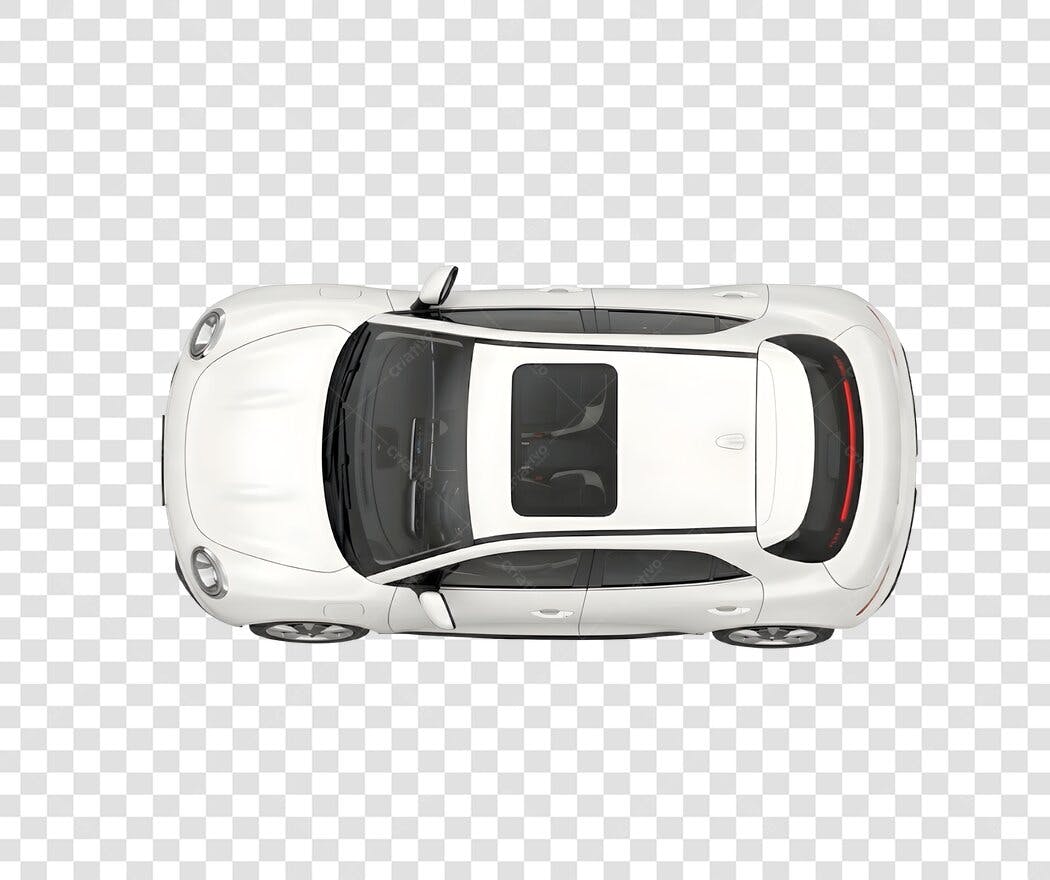 Elemento 3D Carro Branco Vista Superior PNG Fundo Transparente