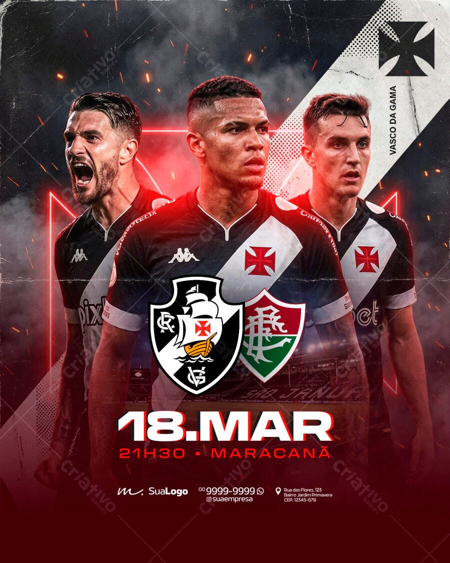 Post Instagram Jogo Futebol Vasco Fluminense PSD Editável