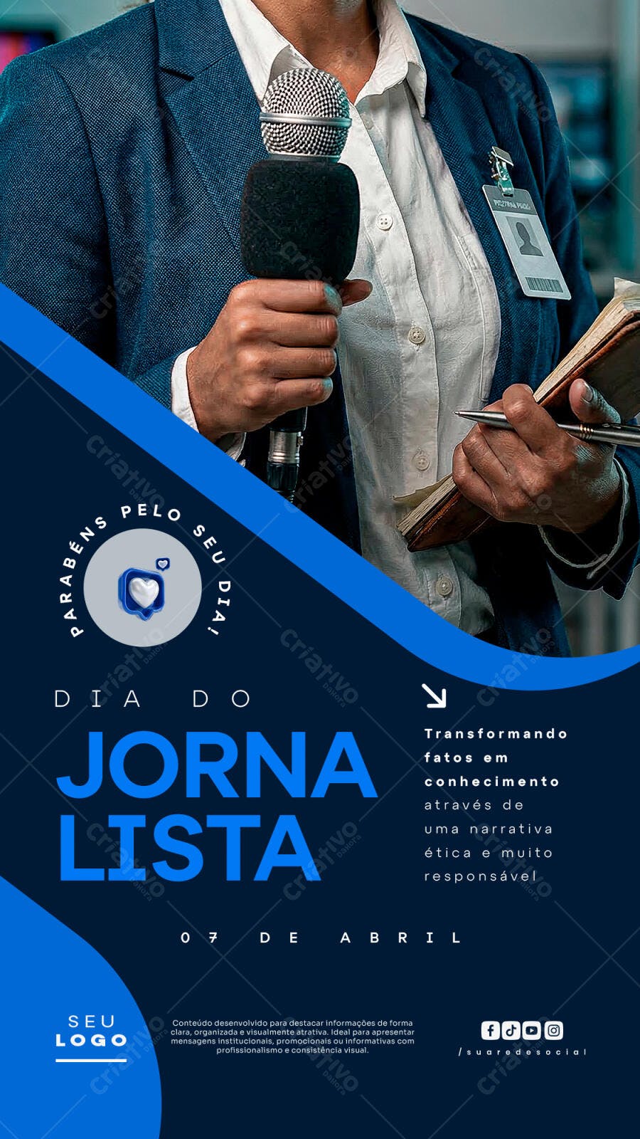 Story Instagram Dia do Jornalista 7 de Abril PSD Editável