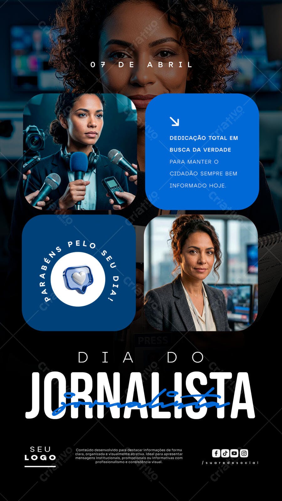 Post Instagram Dia do Jornalista 7 de Abril PSD Editável