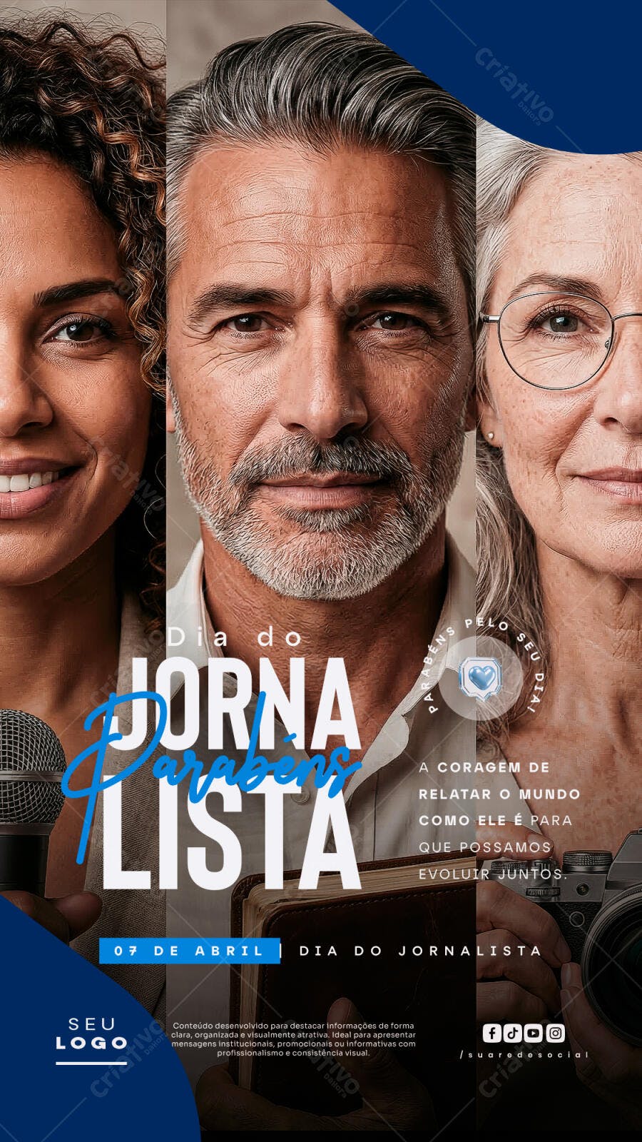 Story Instagram Dia do Jornalista 7 de Abril PSD Editável