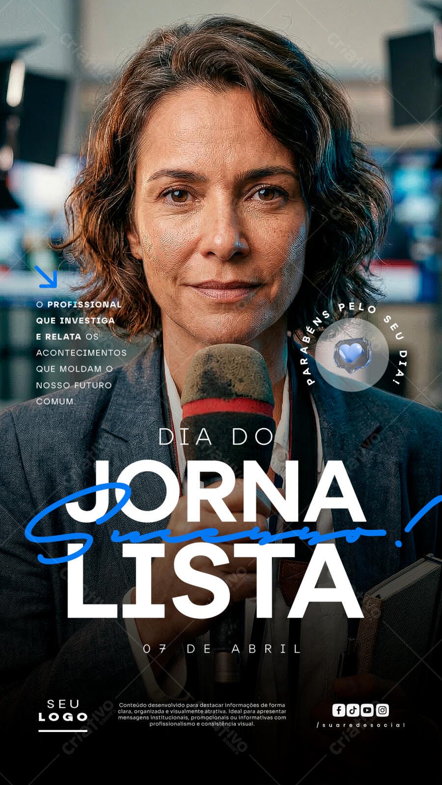 Post Instagram Dia do Jornalista 7 de Abril PSD Editável
