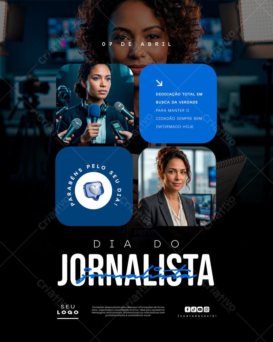 Post Instagram Dia do Jornalista 7 de Abril PSD Editável