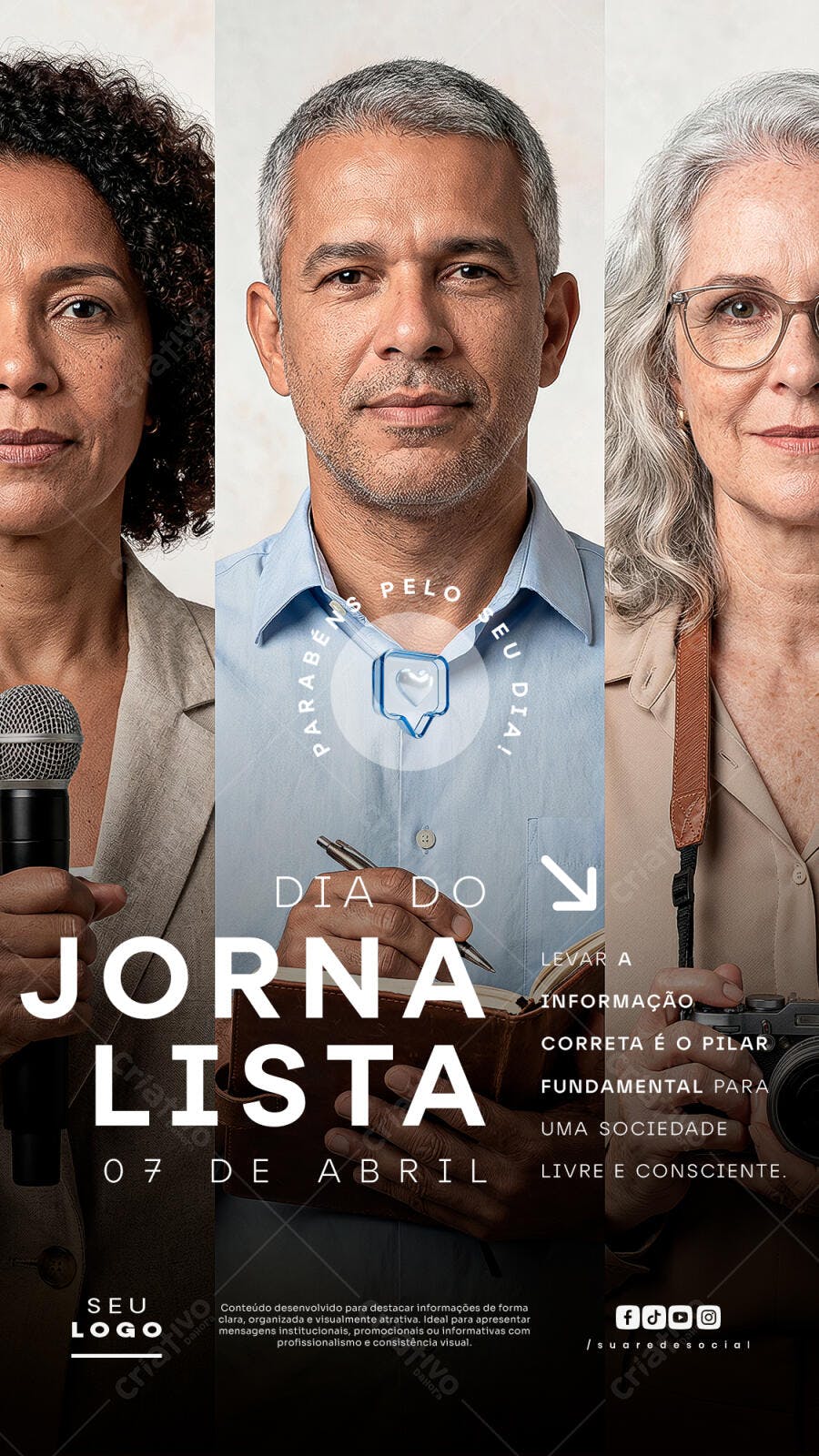 Post Instagram Dia do Jornalista 7 de Abril PSD Editável