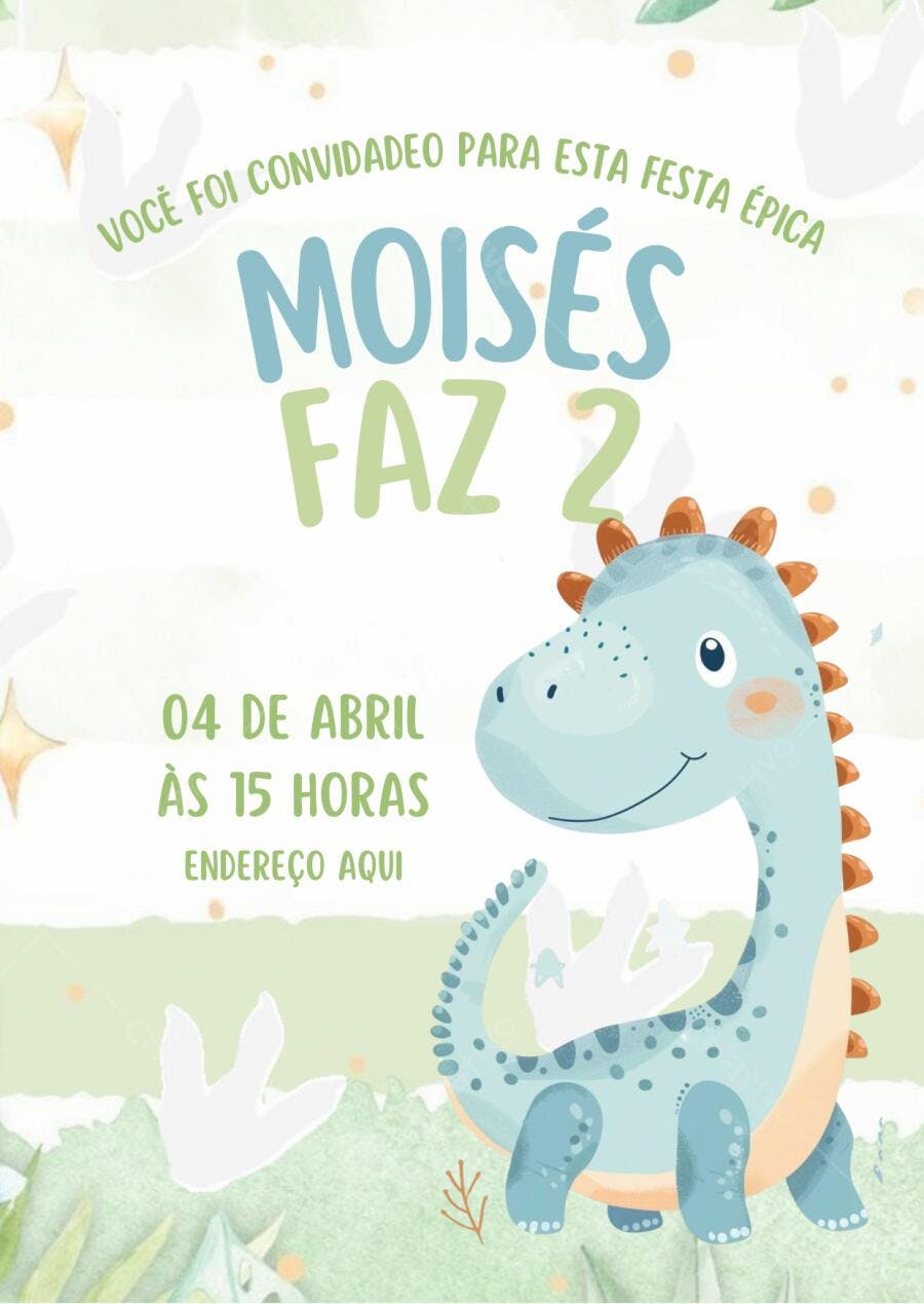 Convite Aniversário Dinossauro Baby 2 Anos Editável