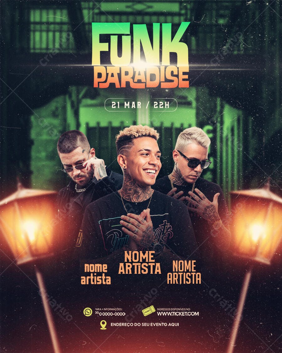 Flyer Festa Funk Paradise Evento Balada PSD Editável