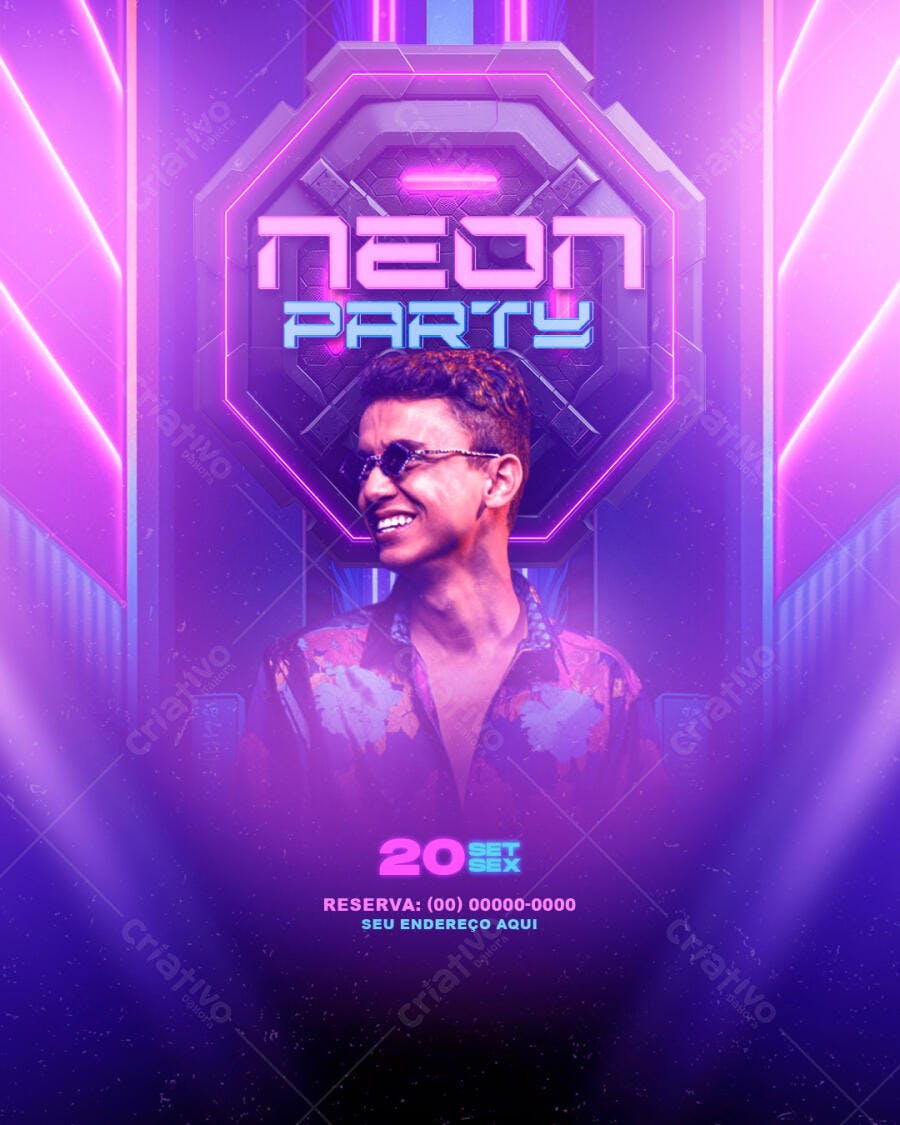 Flyer Neon Party Balada Festa Noturna PSD Editável