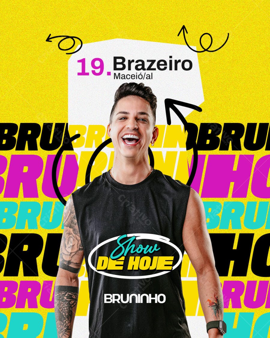 Flyer Show de Hoje Bruninho Brazeiro PSD Editável