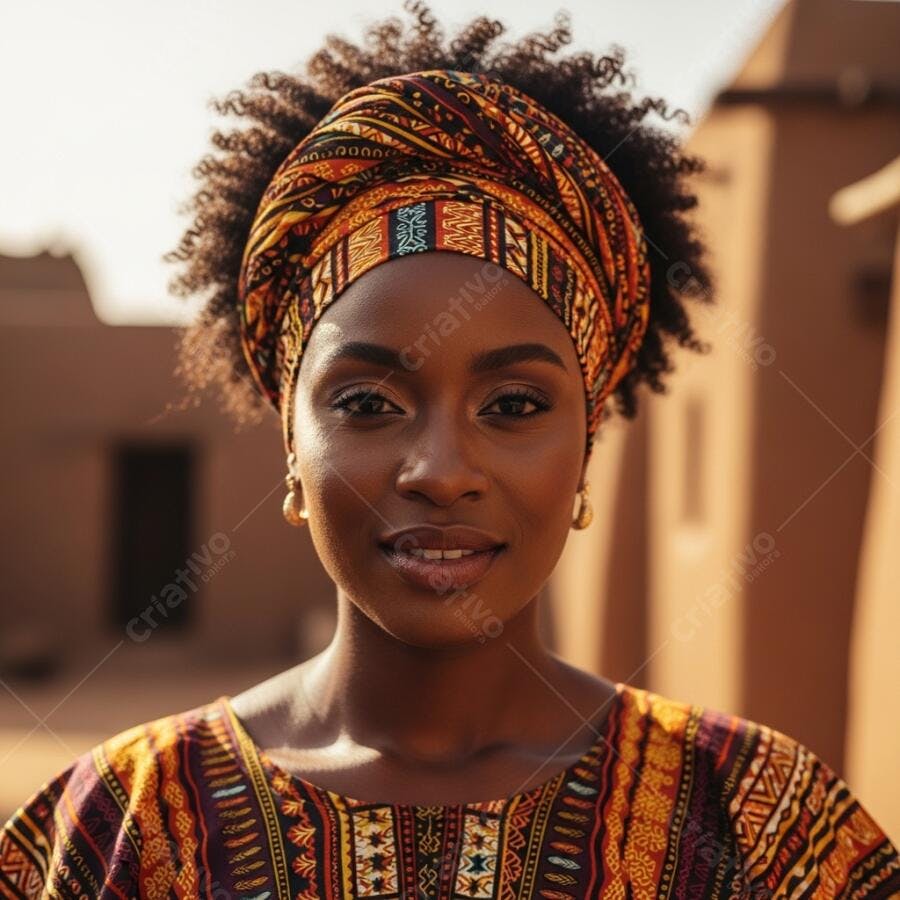 Foto Mulher Negra Sorrindo Turbante Africano Cultura