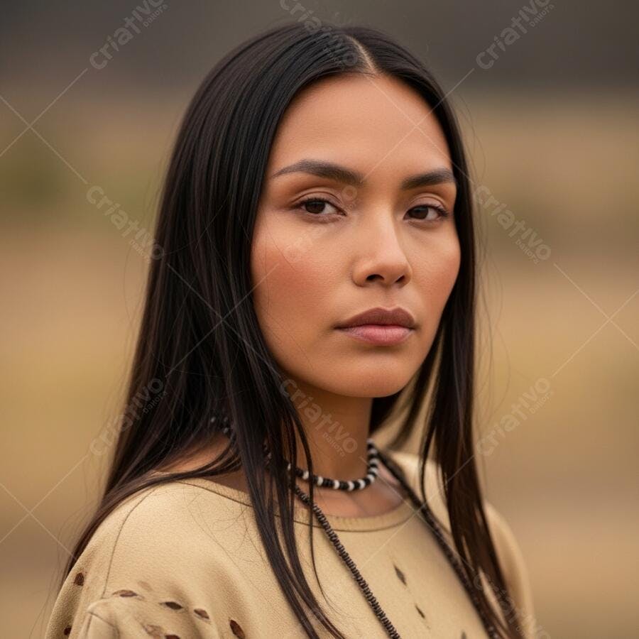 Foto Retrato Mulher Indígena Jovem Olhando Câmera Exterior