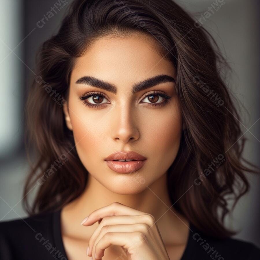 Foto Retrato Mulher Jovem Bonita Olhando Câmera Fundo Neutro