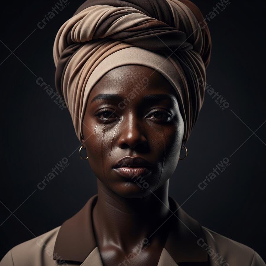 Foto Mulher Negra Chorando Turbante Marrom Fundo Escuro