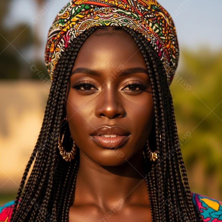 Foto Retrato Mulher Negra Turbante Tranças Afro Estilo