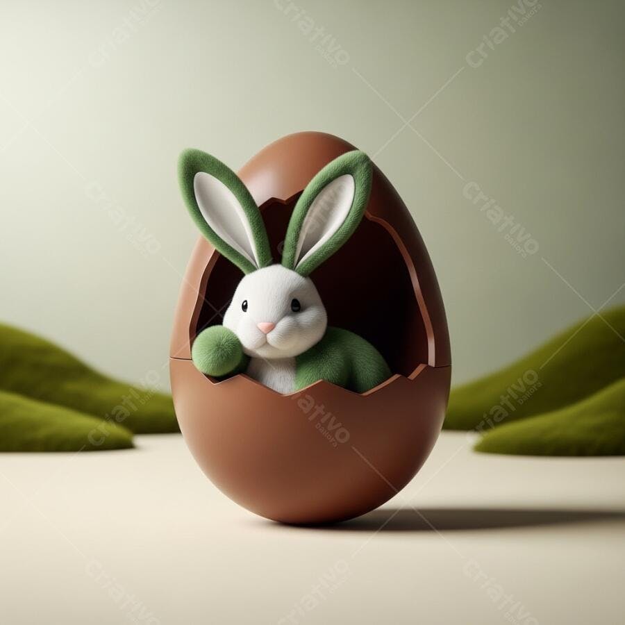 Foto Coelhinho da Páscoa Dentro de Ovo de Chocolate Fundo Claro