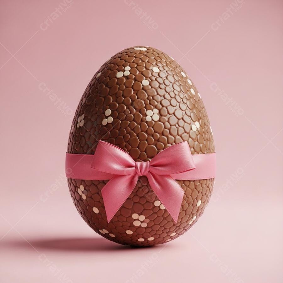 Foto Ovo de Páscoa Chocolate Laço Rosa Fundo Rosa Claro