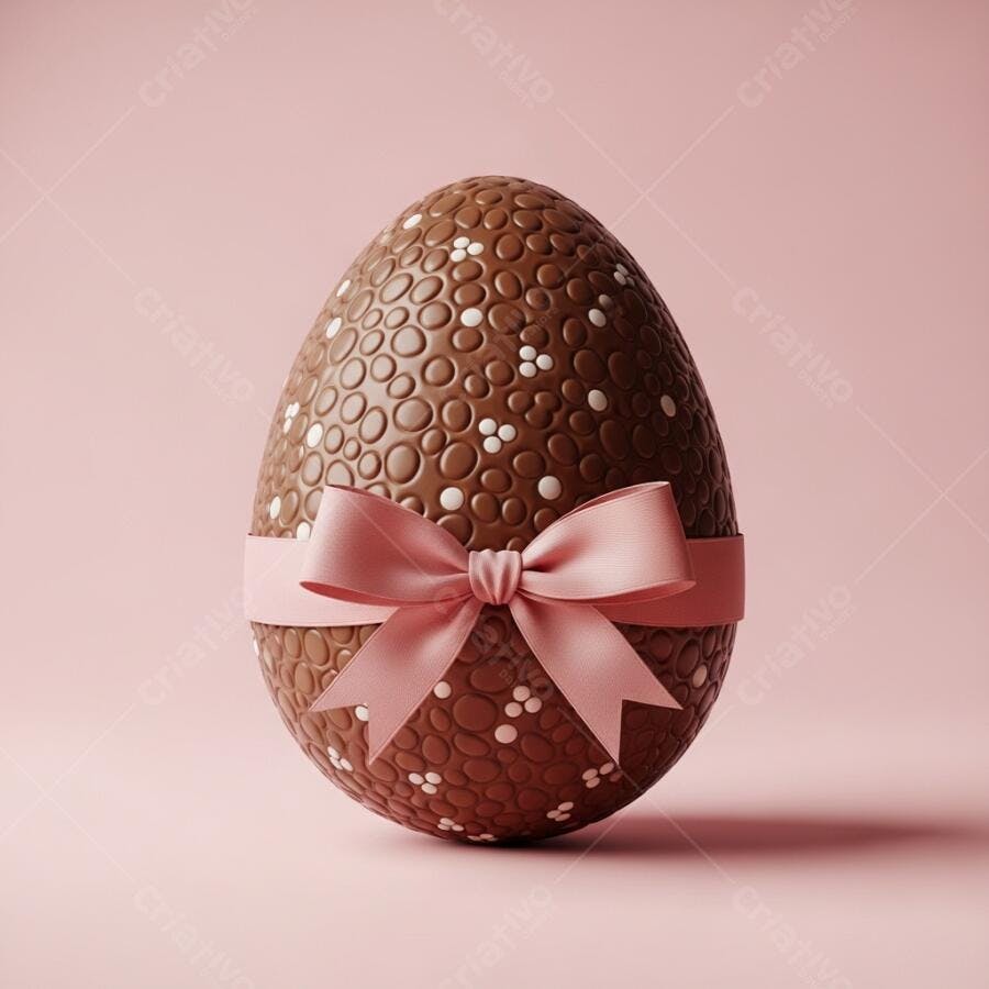 Foto Ovo de Páscoa Chocolate com Laço Rosa Fundo Rosa Claro