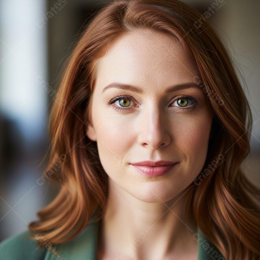 Foto Retrato Mulher Ruiva Olhos Verdes Sorrindo Natural