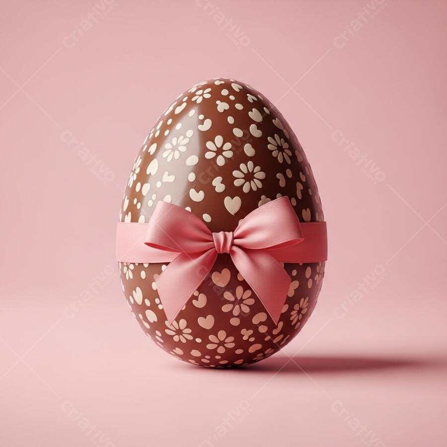 Foto Ovo de Páscoa Chocolate Laço Rosa Fundo Rosa