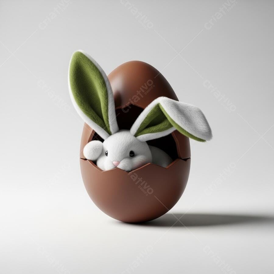 Foto Coelhinho da Páscoa Saindo de Ovo de Chocolate Fundo Branco